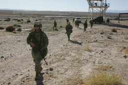 Marines From Weapons Company, 3/3, utilize the wide open desert in Twentynine Palms to conduct patrolling exercises, just like they will in Iraq for Operation Iraqi Freedom.