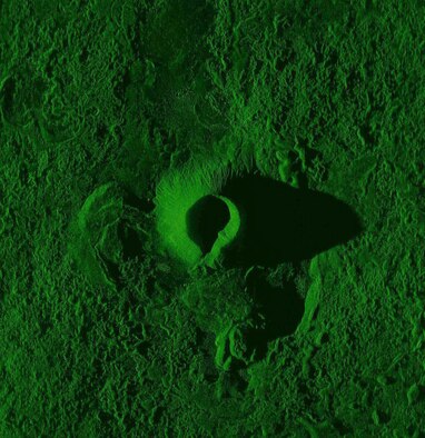 This image of an extinct volcano crater in southern California was taken during system level verification test flights of the Block 40 Global Hawk Multi-Platform Radar Technology Insertion Program sensor on the Proteus surrogate aircraft. It shows the radar's ability to show terrain features in high detail. (U.S. Air Force image)