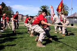 Marines with Support Company, 9th Communication Battalion, I Marine Expeditionary Force, compete in a tug-of-war during Camp Pendleton’s 2010 Leatherneck Field Meet at the 11 Area field, Oct. 27. The Leatherneck Field Meet is a competition for Marines to compete against other units to build camaraderie and esprit de corps.