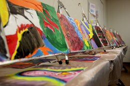 Canveses are displayed during an Art 4 Healing class at Camp Pendleton's Behavioral and Deployment Health center, Oct. 17. The program is designed to support emotional healing through are and creative expression for those living with pain, grief, fear or stress.