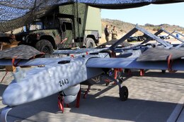 Marine Unmanned Vehicle Squadron 4 prepares RQ-7B Shadows, unmanned aerial vehicles, for launch during a training exercise held here, Feb. 27.
The unit first launched the Shadow in 2010 while stationed in Yuma and have recently moved here.
