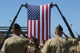 Lieutenant Col. Andrew Winthrop, the former commanding officer of 1st Combat Engineer Battalion, 1st Marine Division, and Lt. Col. Colin Smith, the commanding officer of 1st CEB, 1st Marine Division, inspect the troops in a pass and review at the 1st CEB change of command ceremony aboard 
Camp Pendleton, Calif., June 18, 2014. Winthrop served as commanding officer of 1st CEB for 18 months.
