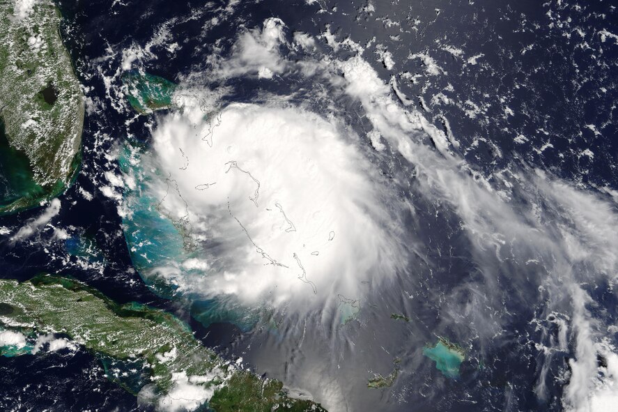 This Aug. 25, 2005, satellite image shows inbound Hurricane Katrina. The storm moved slowly, enabling heavy rains to linger longer over one area, the National Hurricane Center warned. The center forecast 6-10 inches of rain over Florida and the Bahamas, and up to 15 inches in some regions. Courtesy photo